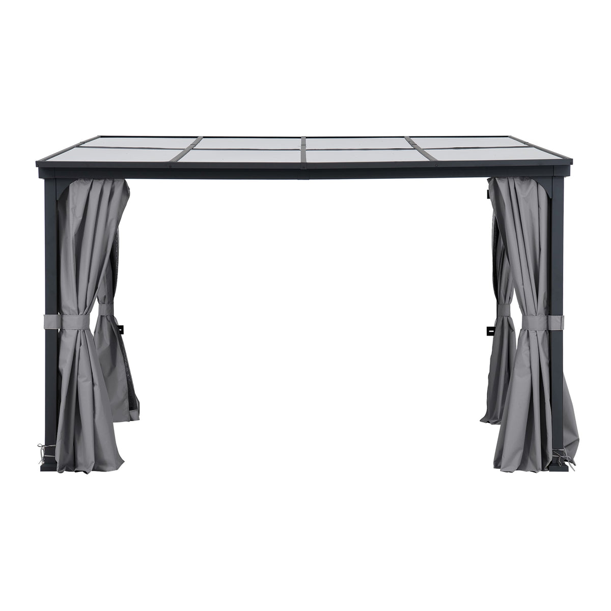 MEIJE Freestanding Wall Gazebo with Curtain and Netting 360cm x 300cm - Black