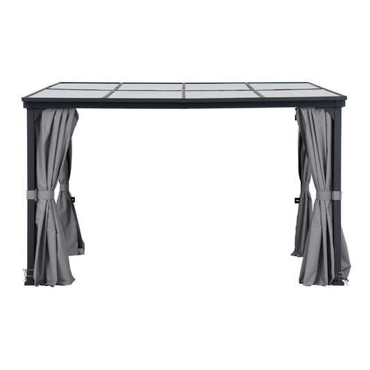 MEIJE Freestanding Wall Gazebo with Curtain and Netting 360cm x 300cm - Black