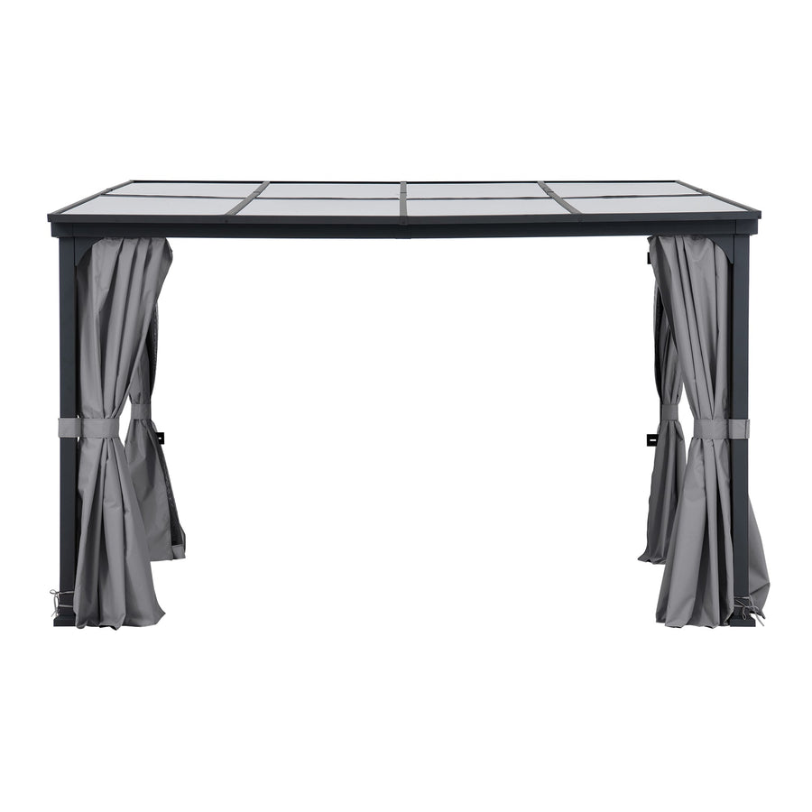 MEIJE Freestanding Wall Gazebo with Curtain and Netting 360cm x 300cm - Black