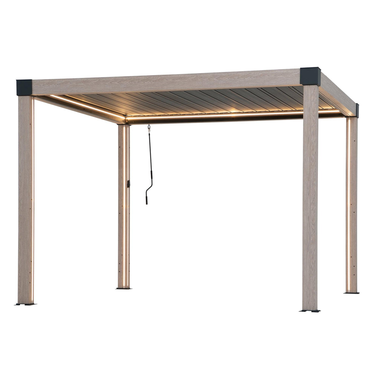 MATTERHORN Solar Light Louvered Pergola 306cm x 306cm - Woodgrain