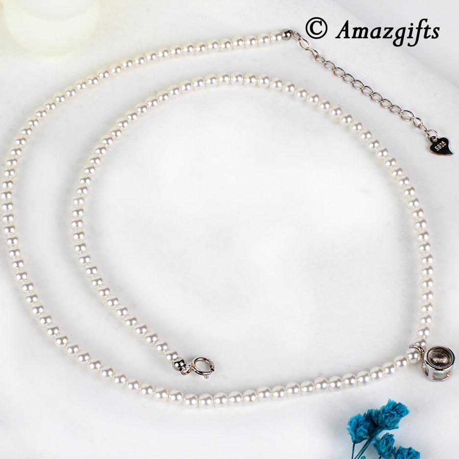 Personalisierte Perlen Kette mit Foto Projektion – Runder Gold Silber Anhänger