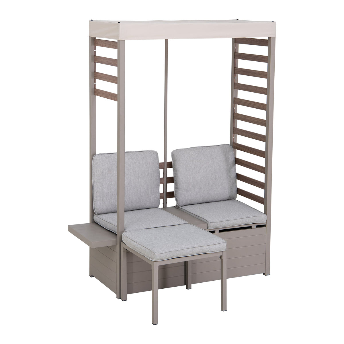 FARO 2-Seater Steel Garden Sofa with Canopy, Ottoman & Storage 57cm x 147cm - Grey