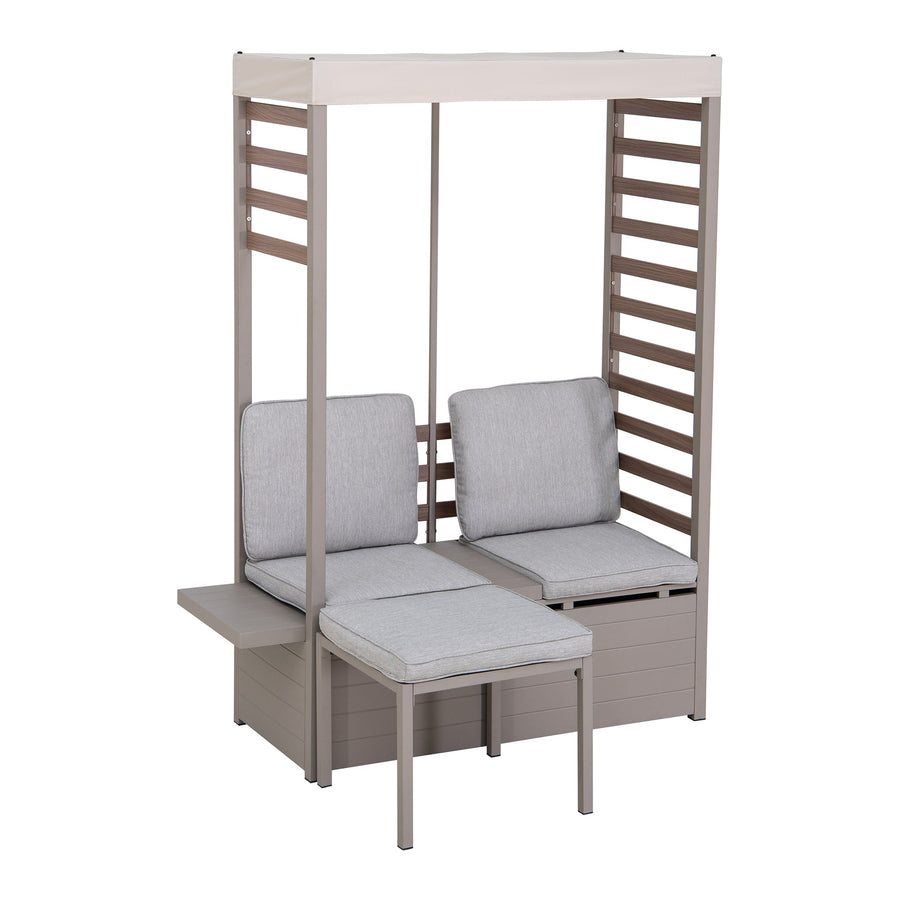 FARO 2-Seater Steel Garden Sofa with Canopy, Ottoman & Storage 57cm x 147cm - Grey