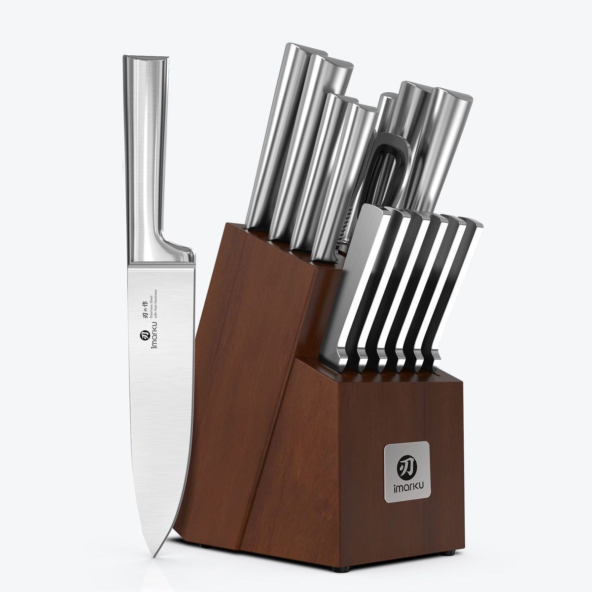 15 Pcs Japanese Knife Set Dishwasher Safe Kitchen Knife Set with Block - Brown