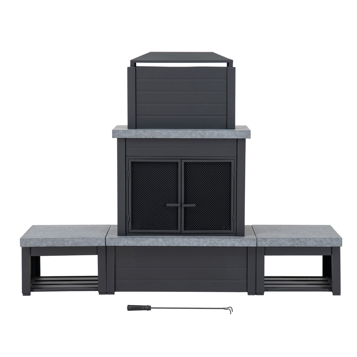 VULTURE Steel Fireplace 194cm x 51cm x 148cm - Matt Black