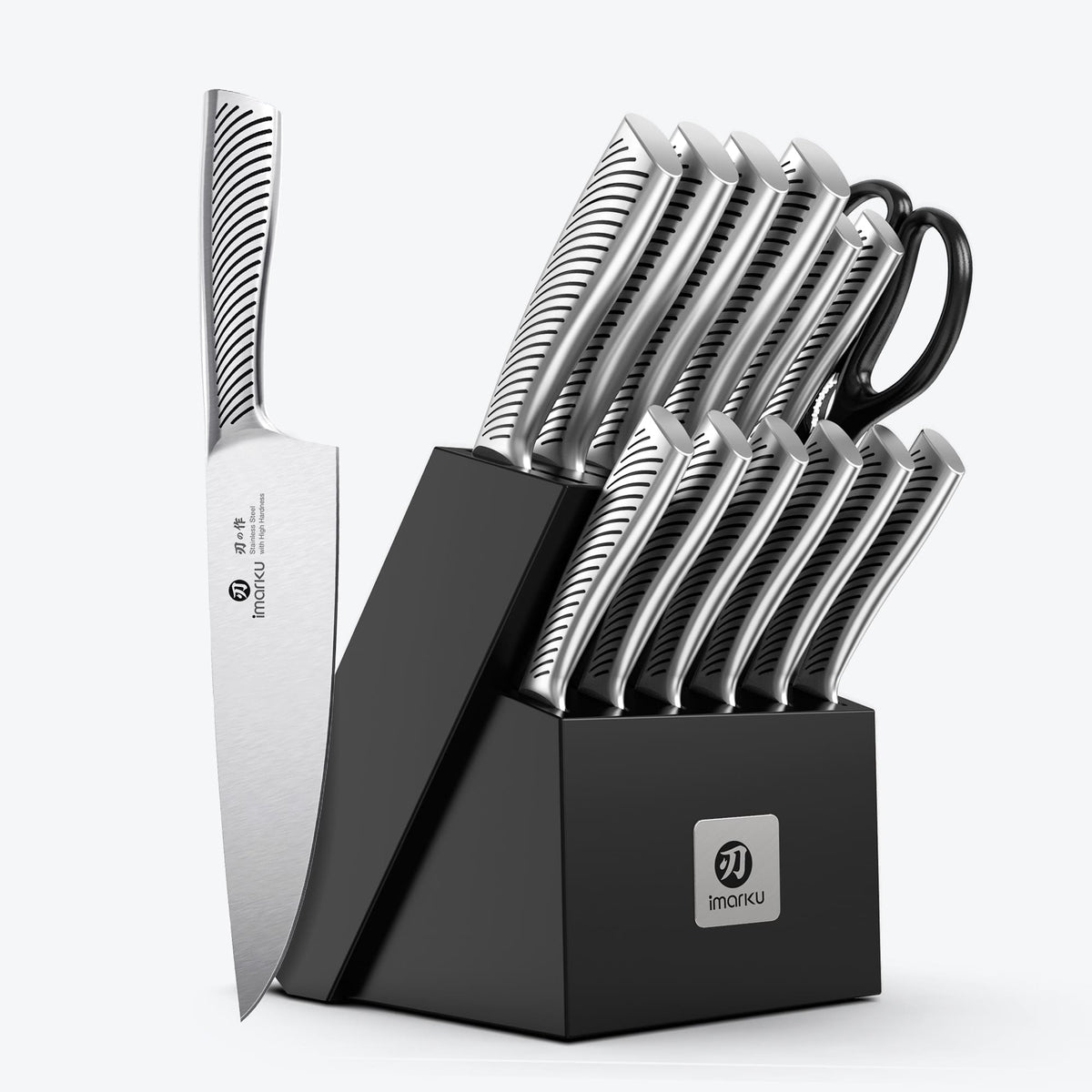 14-Piece Knife Set with Sharpener and Block Japanese Knife Set Imarku - Black