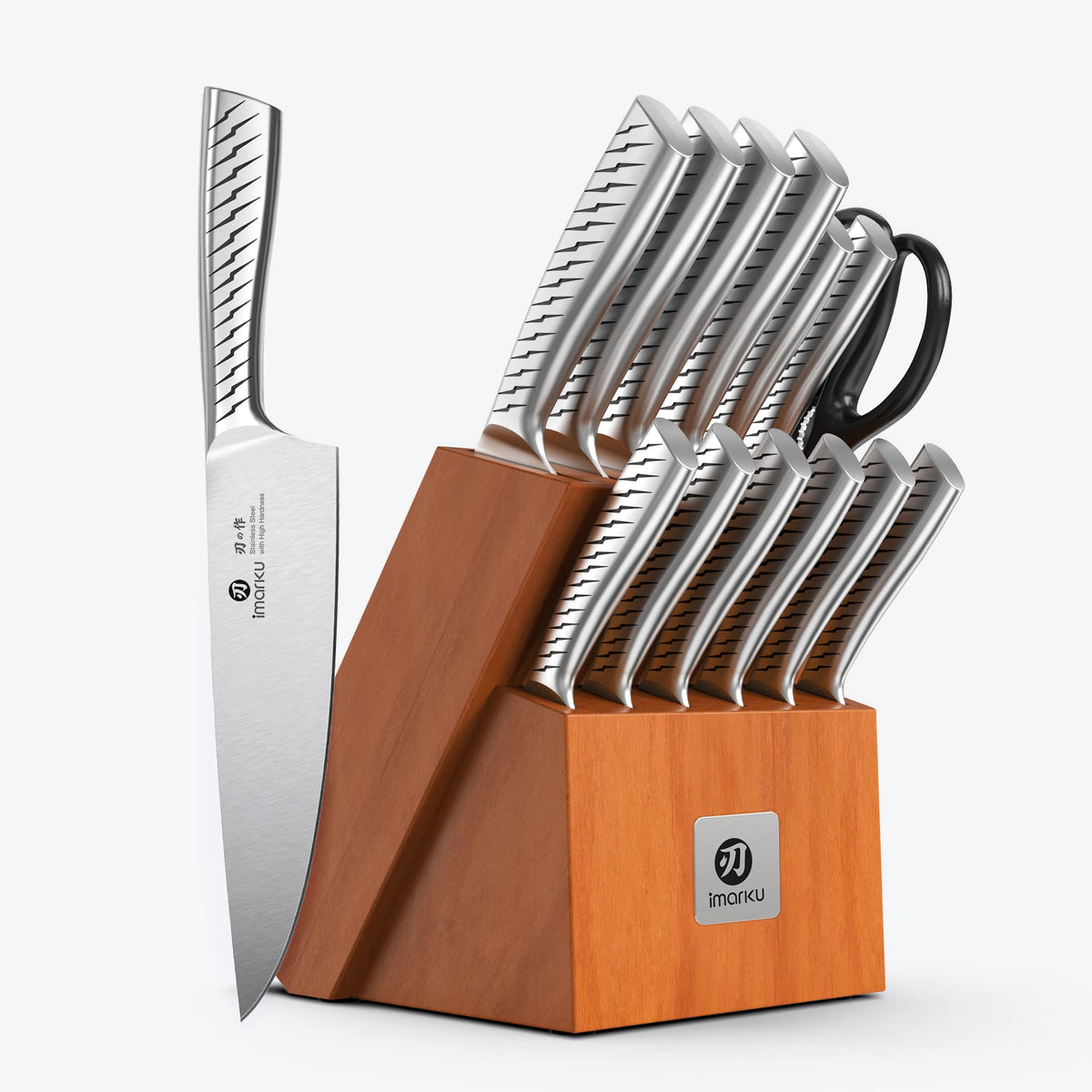 Japanese Knife Set Stainless Steel Knife Block Set with Built-in Sharpener