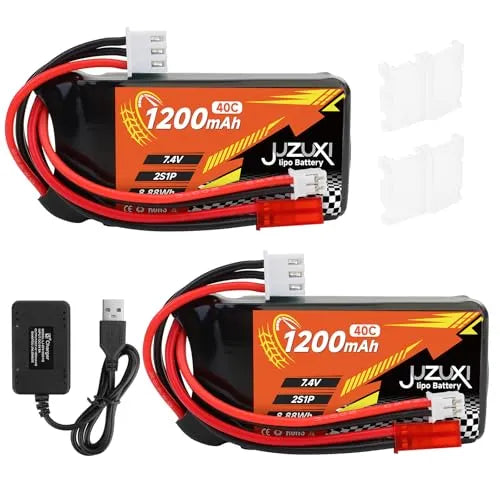 2Pcs 7.4V Lipo Battery 1200mAh 2S 40C Rechargeable Lithium Polymer Battery with XH & JST& PH2.0 Connector and Charger Compatible with FPV Racing