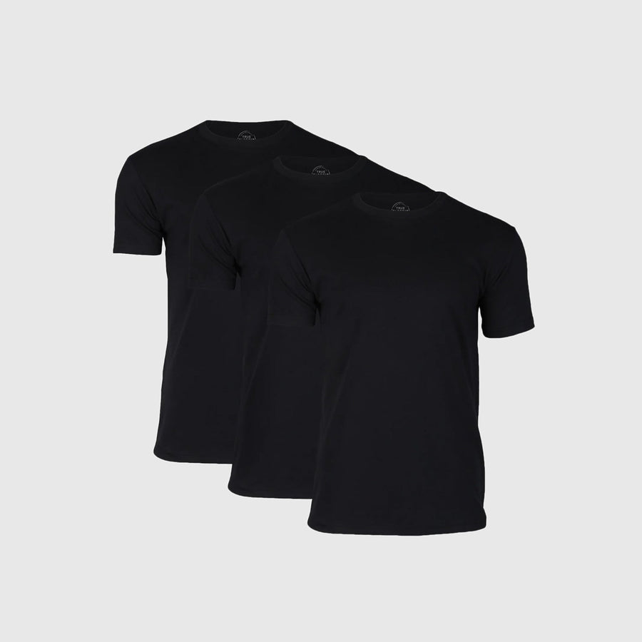 True Classic Black Classic Crew Neck T-Shirt 3-Pack | Cotton Blend | Athletic Cut | Small
