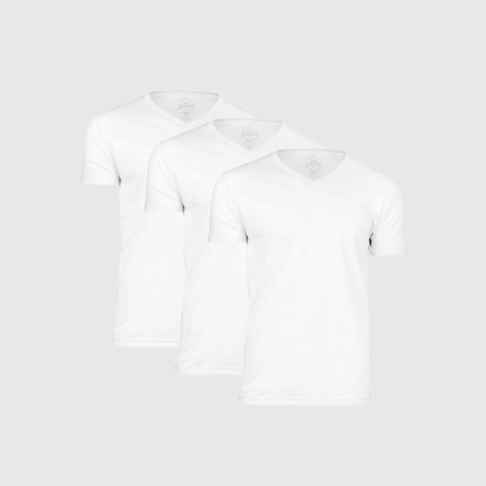 True Classic White Classic 3-Pack V-Neck T-Shirts | Cotton Blend | Athletic Cut | Small