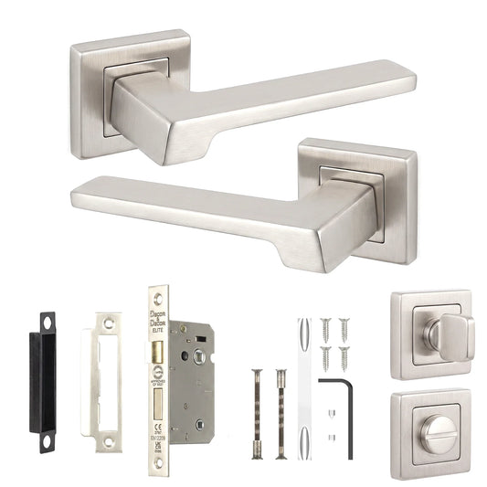 Spectra Satin Nickel Bathroom Door Lever Handles - Bathroom Kit 64mm
