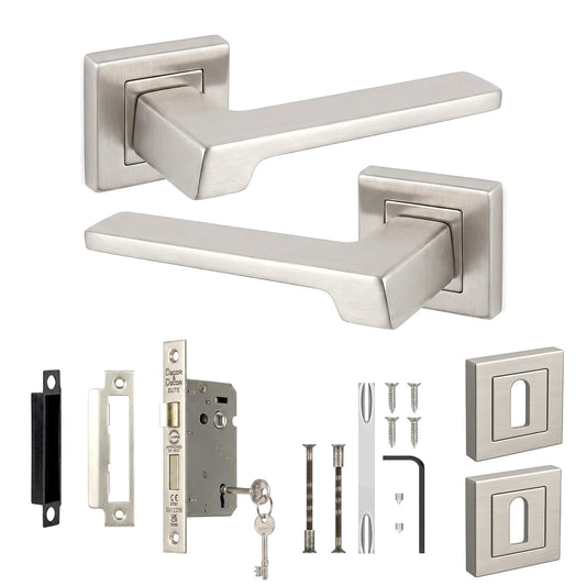 Spectra Satin Nickel Privacy Door Lever Handles - Sash Lock Kit 64mm