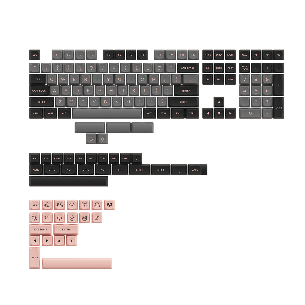 Black & Pink Keycap Set ASA Low(155-key)