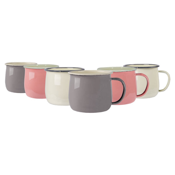 375ml Pastel Enamel Belly Mugs - Pack of Six - Multi
