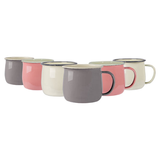 375ml Pastel Enamel Belly Mugs - Pack of Six - Multi
