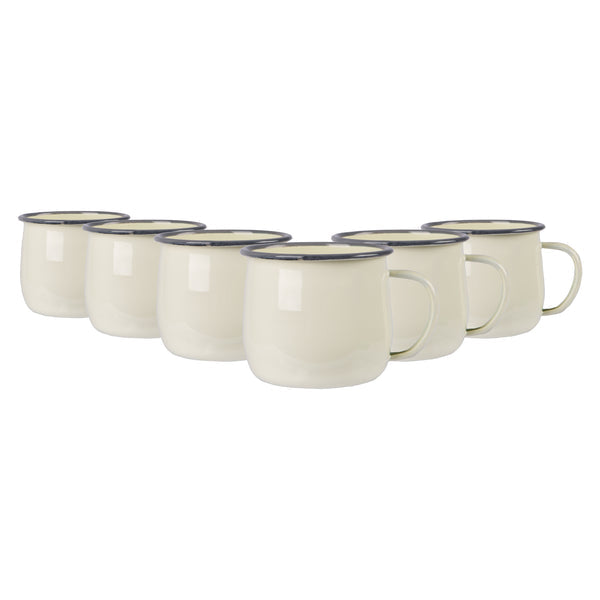 375ml Pastel Enamel Belly Mugs - Pack of Six - Cream
