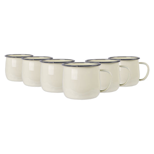 375ml Pastel Enamel Belly Mugs - Pack of Six - Cream