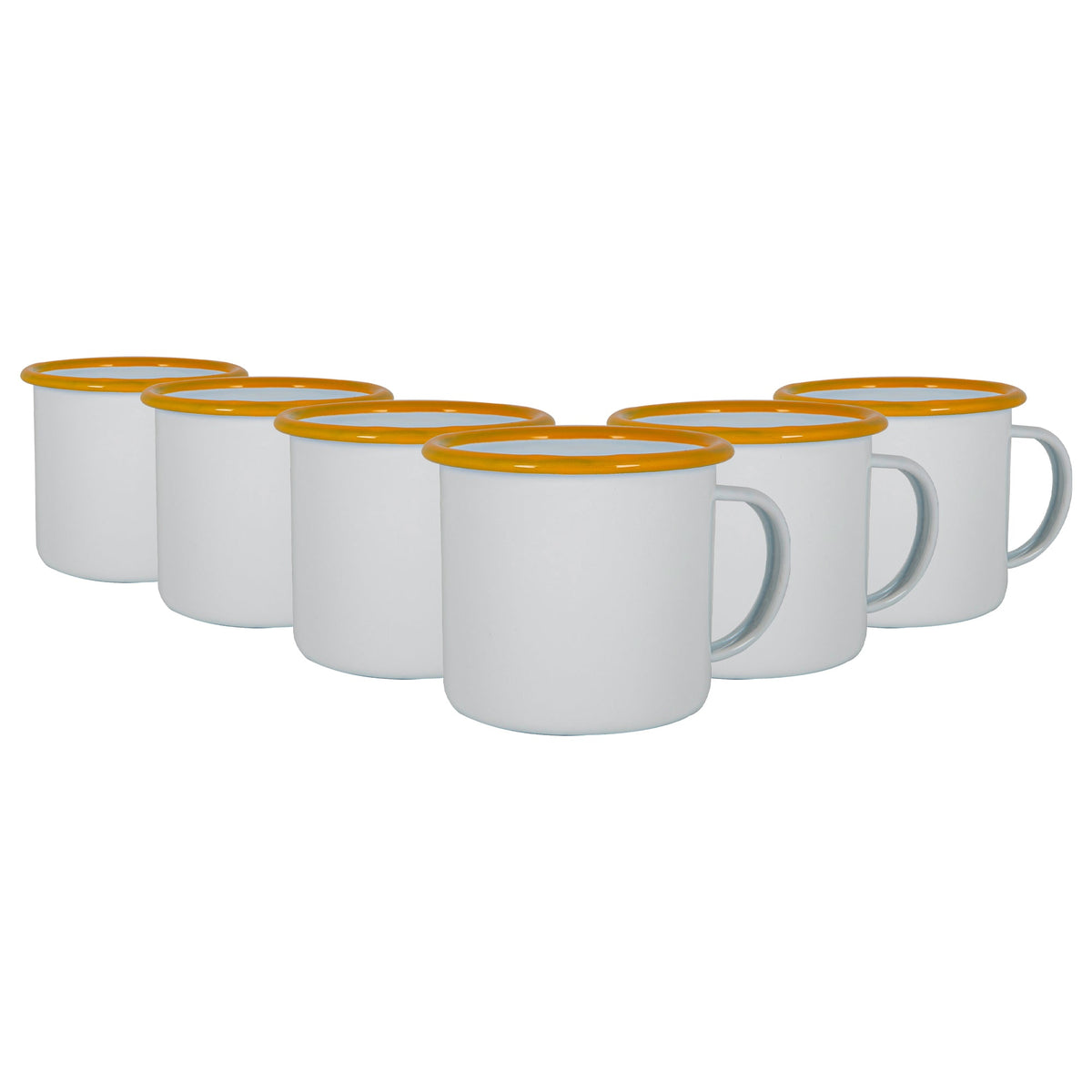 375ml White Enamel Mugs - Pack of Six - Yellow