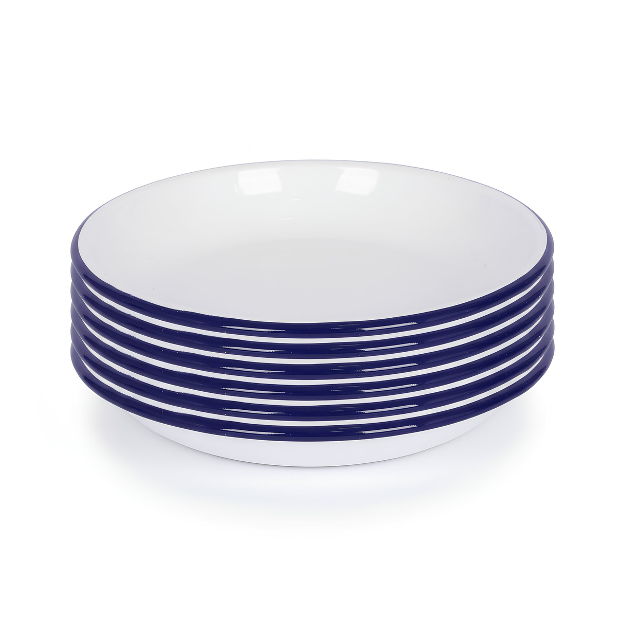 White Enamel Pasta Bowls - 20cm - Blue - Pack of 6