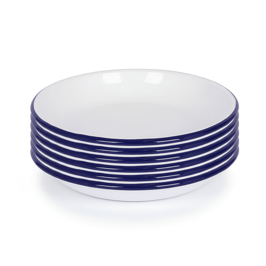 White Enamel Pasta Bowls - 20cm - Blue - Pack of 6