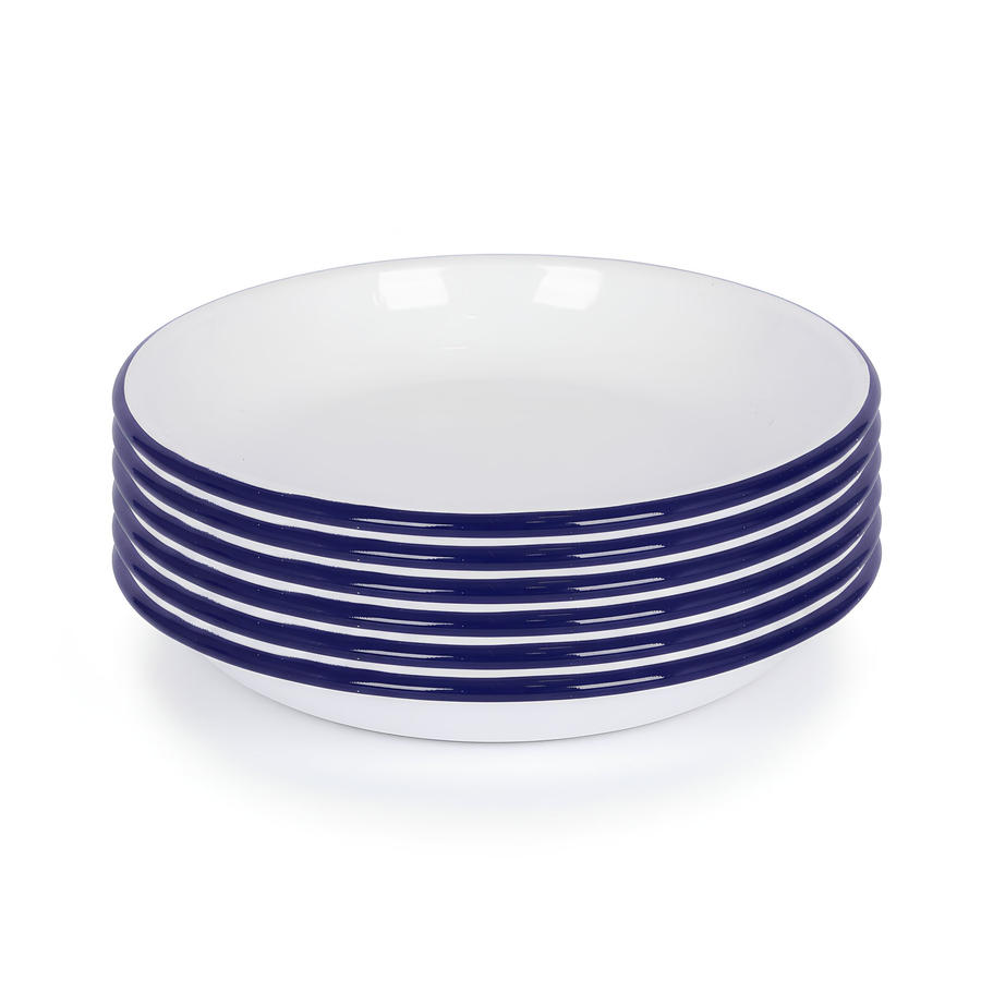 White Enamel Pasta Bowls - 20cm - Blue - Pack of 6