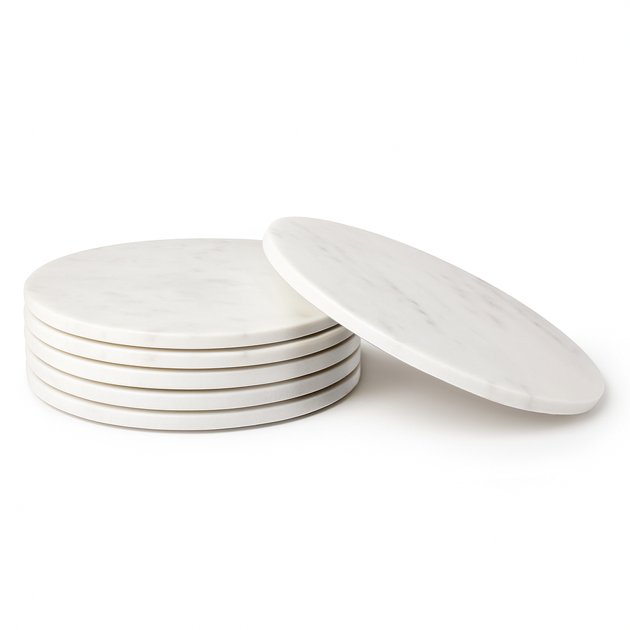 Round Marble Placemats - 30cm - Pack of Six - White