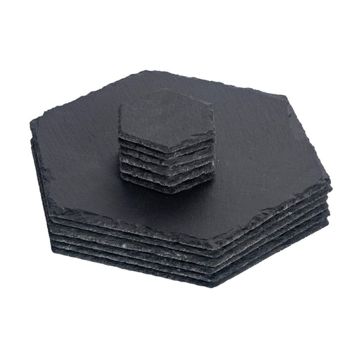 12pc Black Hexagon Slate Placemats & Coasters Set