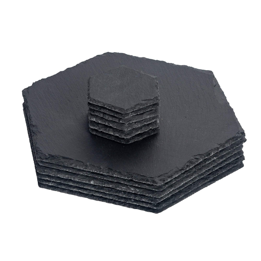 12pc Black Hexagon Slate Placemats & Coasters Set