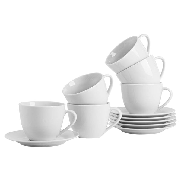 320ml White China Cappuccino Cups &amp; Saucers - 6 Sets