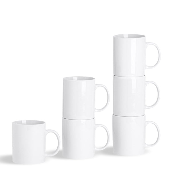 285ml White China Coffee Mugs - Pack of Six