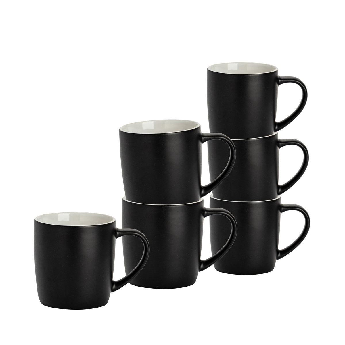 350ml Matt Black Coloured Coffee Mugs - Pack of Six