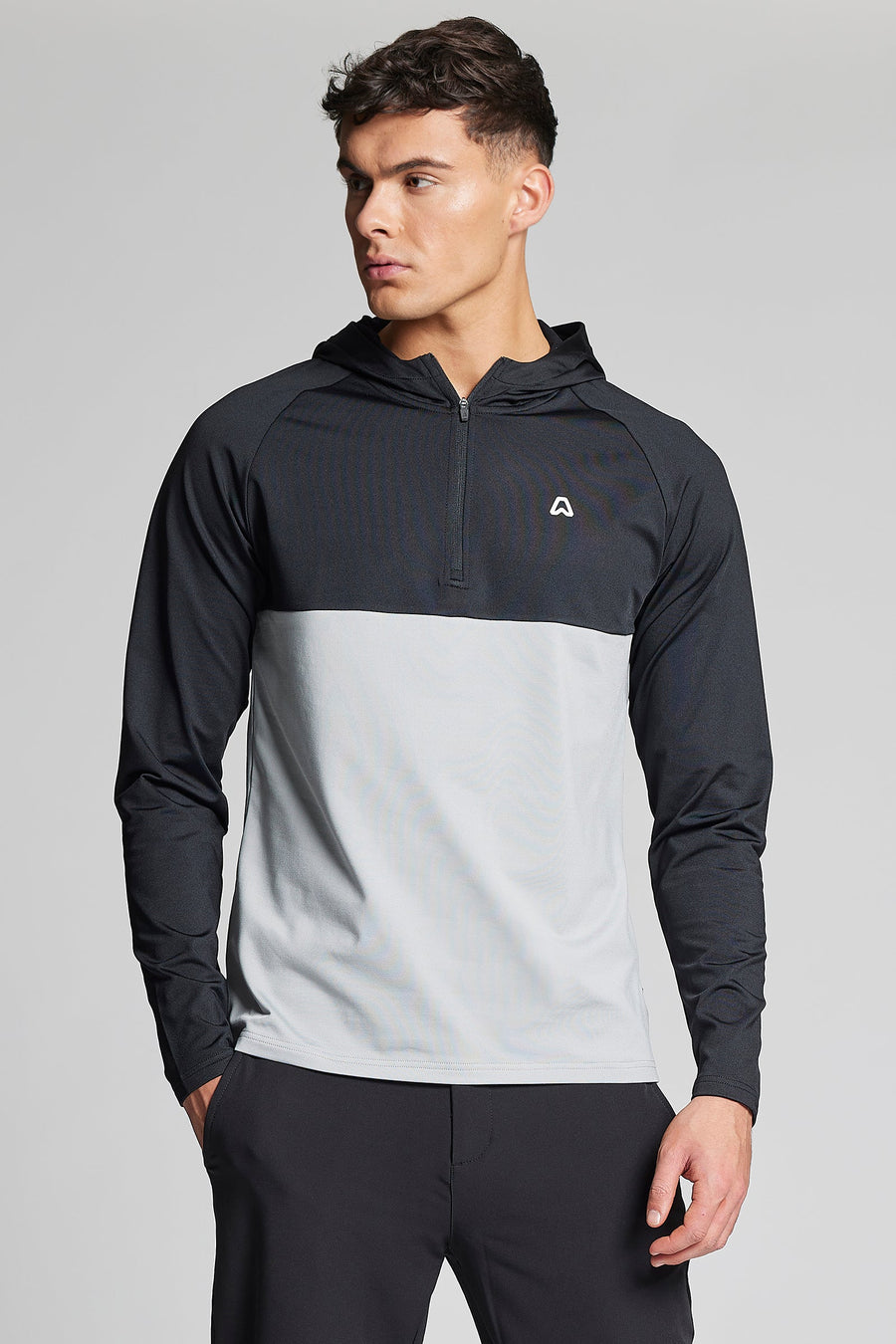 Fleece Back Colour Blocked 1/4 Zip Hoodie - Putter Black / Driver Grey