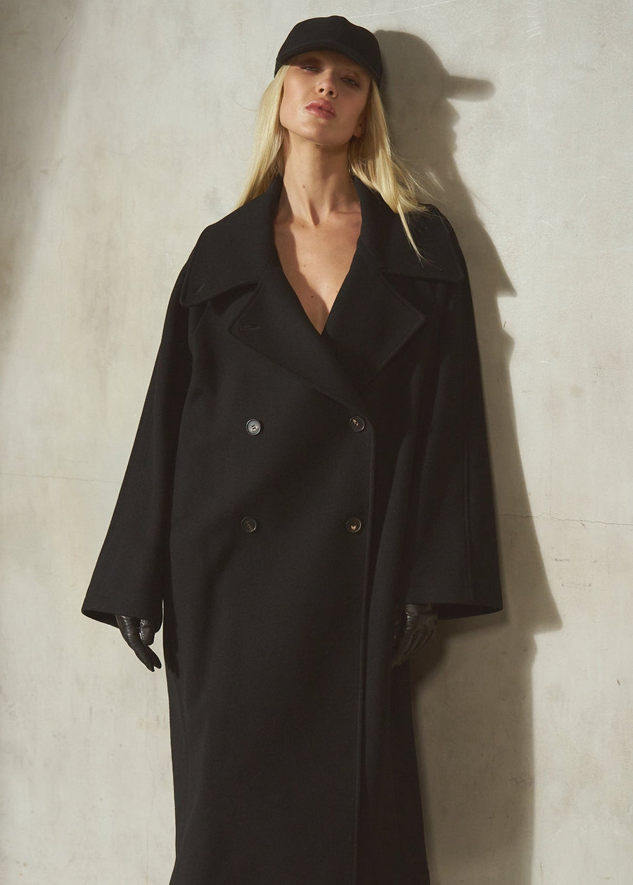 LONG ITALIAN WOOL PEACOAT - Noir - M