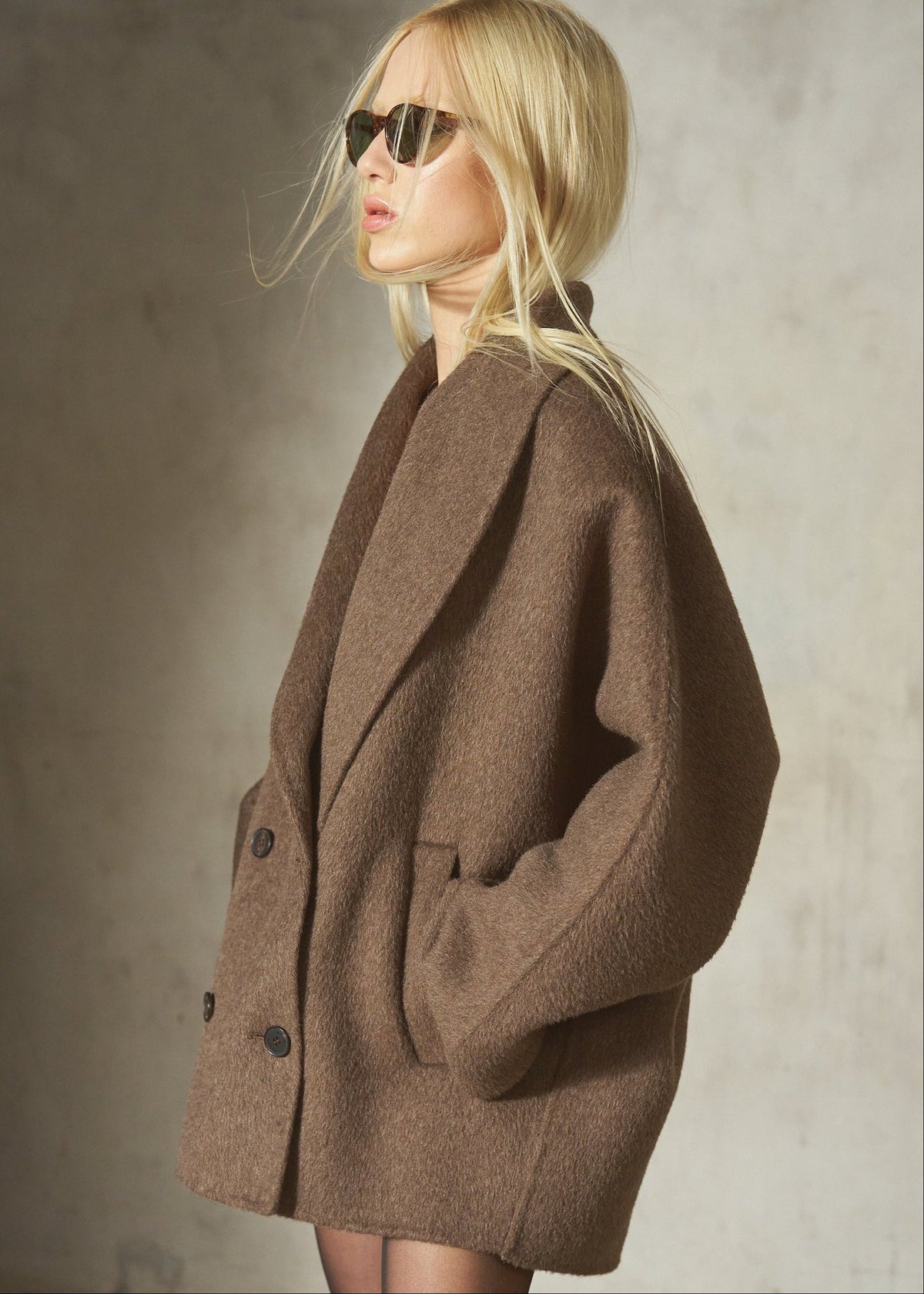 MOHAIR WRAP COAT - Mocha - L