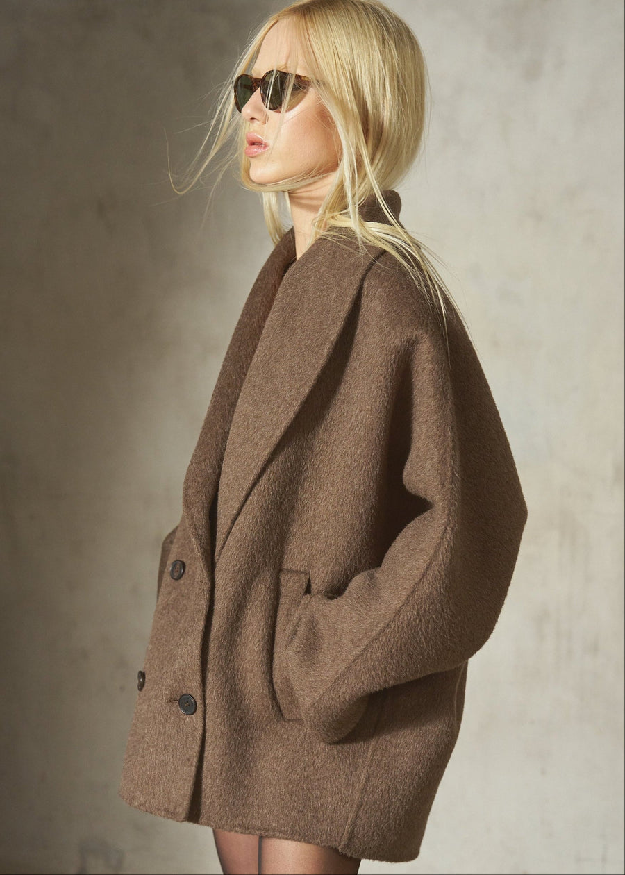 MOHAIR WRAP COAT - Mocha - L