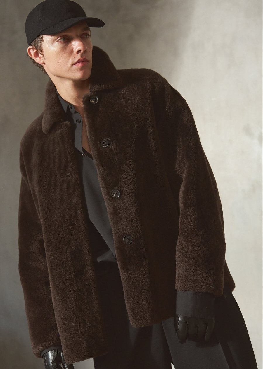 SHEARLING SHIRT JACKET - Espresso - M