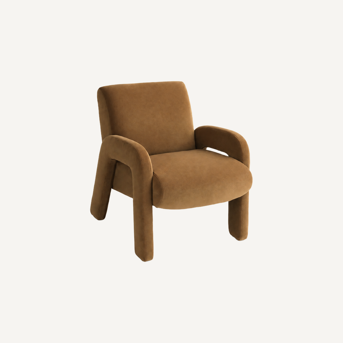 COLAMY AURA Fully Upholstered Velvet Accent Chair - camel / 1 Piece