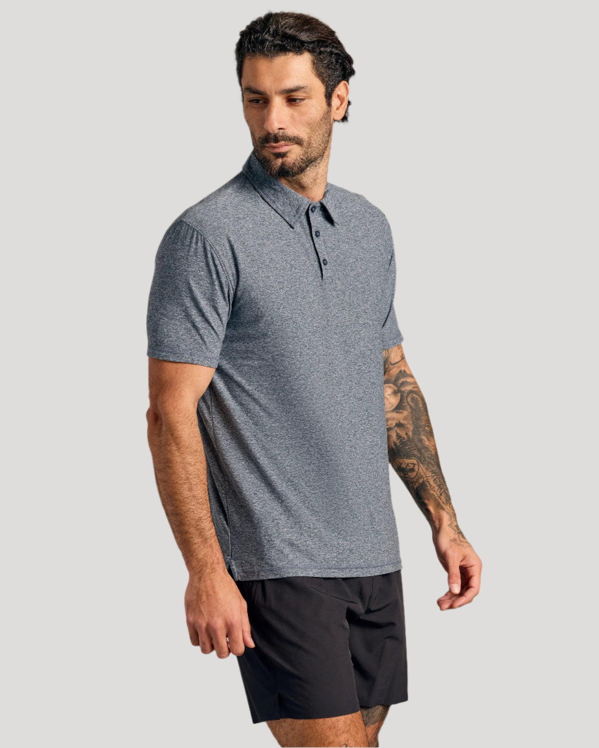 True Classic Heather Navy Blue Active Polo Shirt 2.0 | Cotton Blend | Athletic Cut | Small