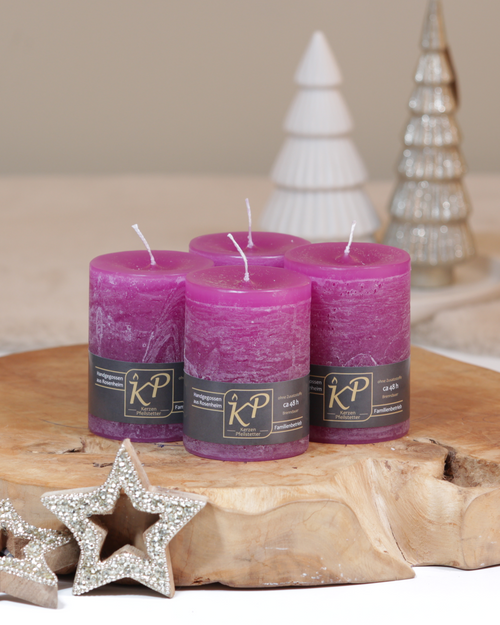 Adventskerzen magenta – 4er-Set, handgemacht · ~48 h Brenndauer