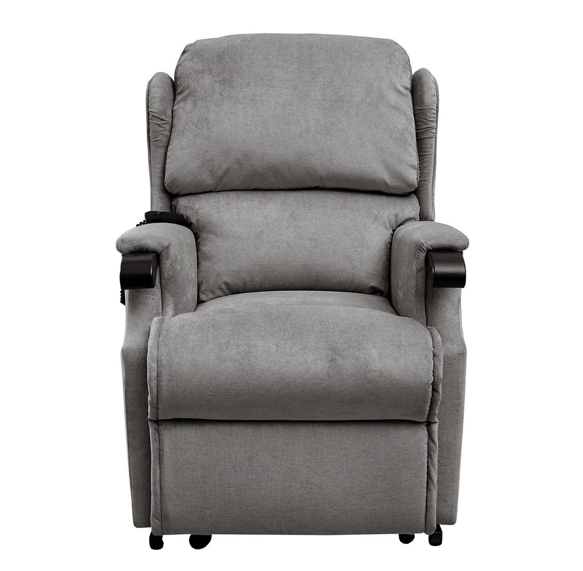 Malvern Aero Charcoal Fabric Rise & Recliner Armchair - Choice Of Sizes & Trim - Ladies Chair / Mid Oak