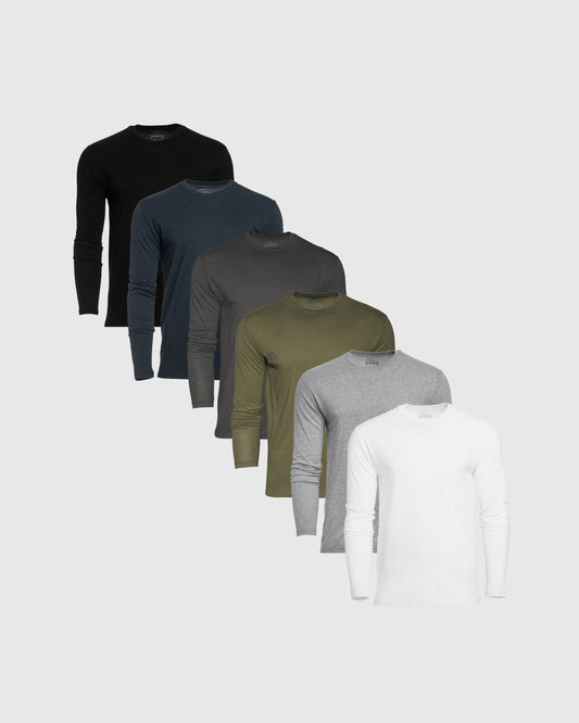 True Classic The Staple Classic Long Sleeve T-Shirt Crew Neck 6-Pack | Cotton Blend | Athletic Cut | Small