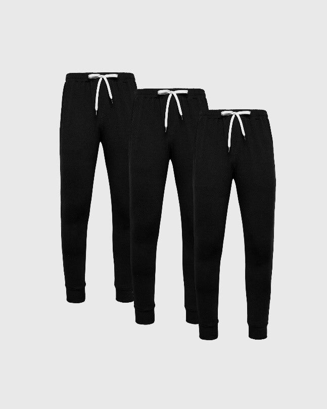 True Classic All Black Active Jogger Pants 3-Pack | Cotton Blend | Athletic Cut | Small