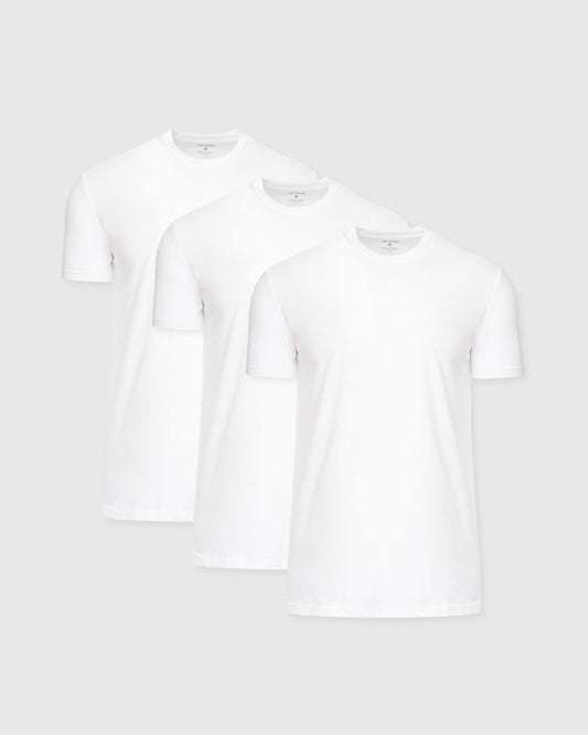 True Classic All-White Tall Straight Hem Crew Neck T-Shirt 3-Pack | Cotton Blend | Athletic Cut | Small