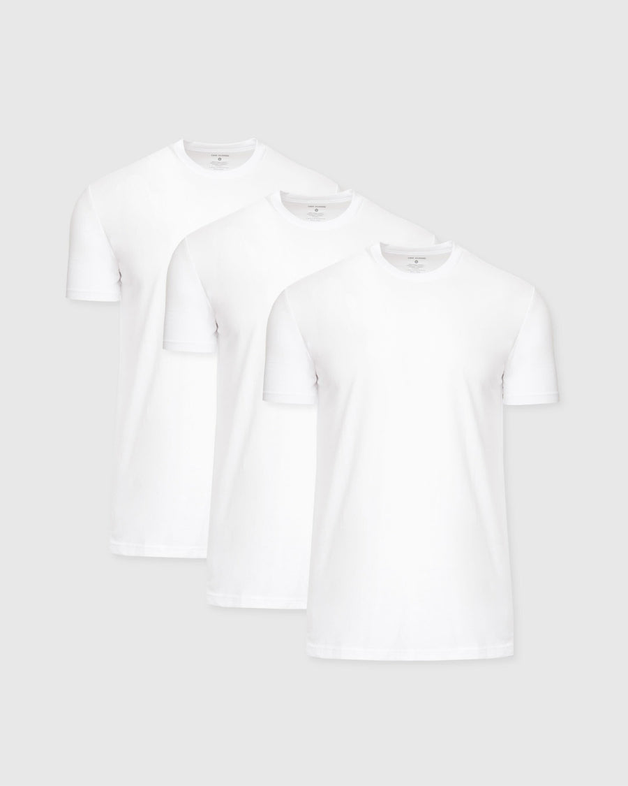 True Classic All-White Tall Straight Hem Crew Neck T-Shirt 3-Pack | Cotton Blend | Athletic Cut | Small