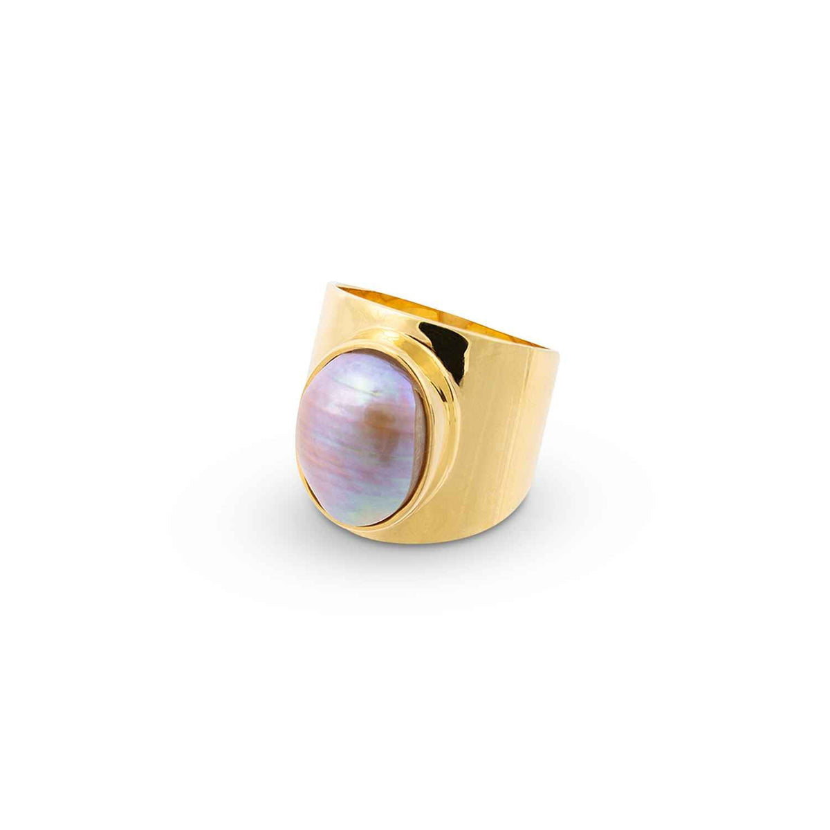 Venus Grey Pearl Gold Statement Ring | RING SIZE: SMALL 6 (US) - L (UK) - 52 (EU)