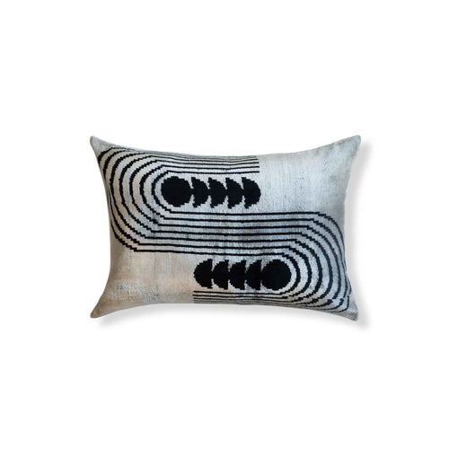 Angal Silk Ikat Lumbar Pillow - 16" x 24" / Silver & Black
