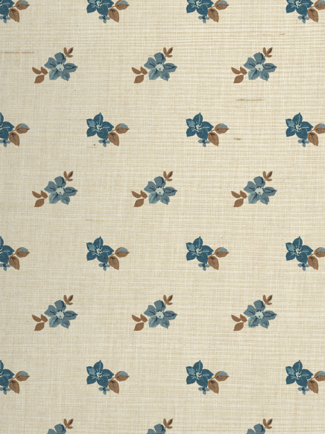 'Anna Floral' Grasscloth Wallpaper by Nathan Turner - Blue Brown - Grasscloth Roll
