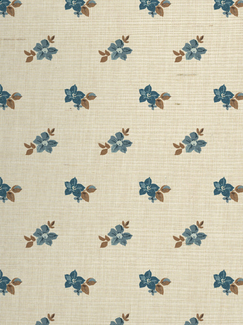 'Anna Floral' Grasscloth Wallpaper by Nathan Turner - Blue Brown - Grasscloth Roll