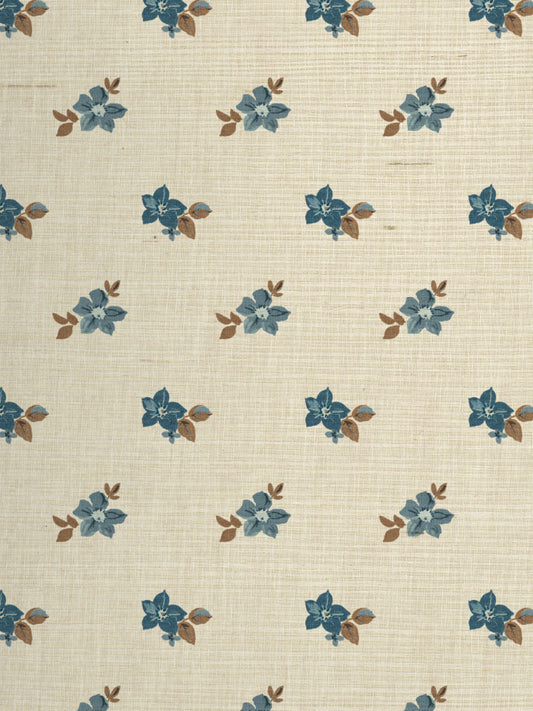'Anna Floral' Grasscloth Wallpaper by Nathan Turner - Blue Brown - Grasscloth Roll