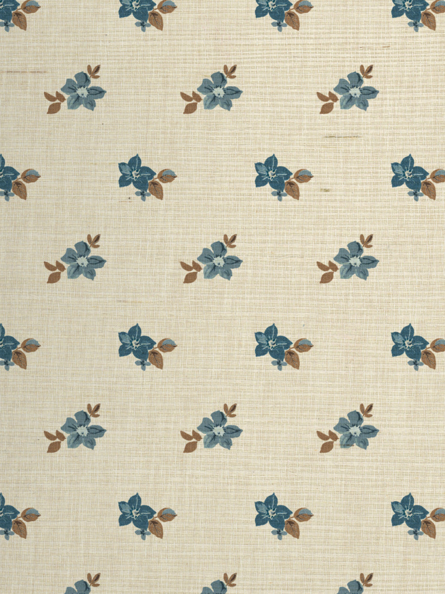 'Anna Floral' Grasscloth Wallpaper by Nathan Turner - Blue Brown - Grasscloth Roll